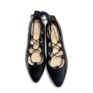 Me Too Black  Leather Lace-Up Pointed Toe Flats SZ 9